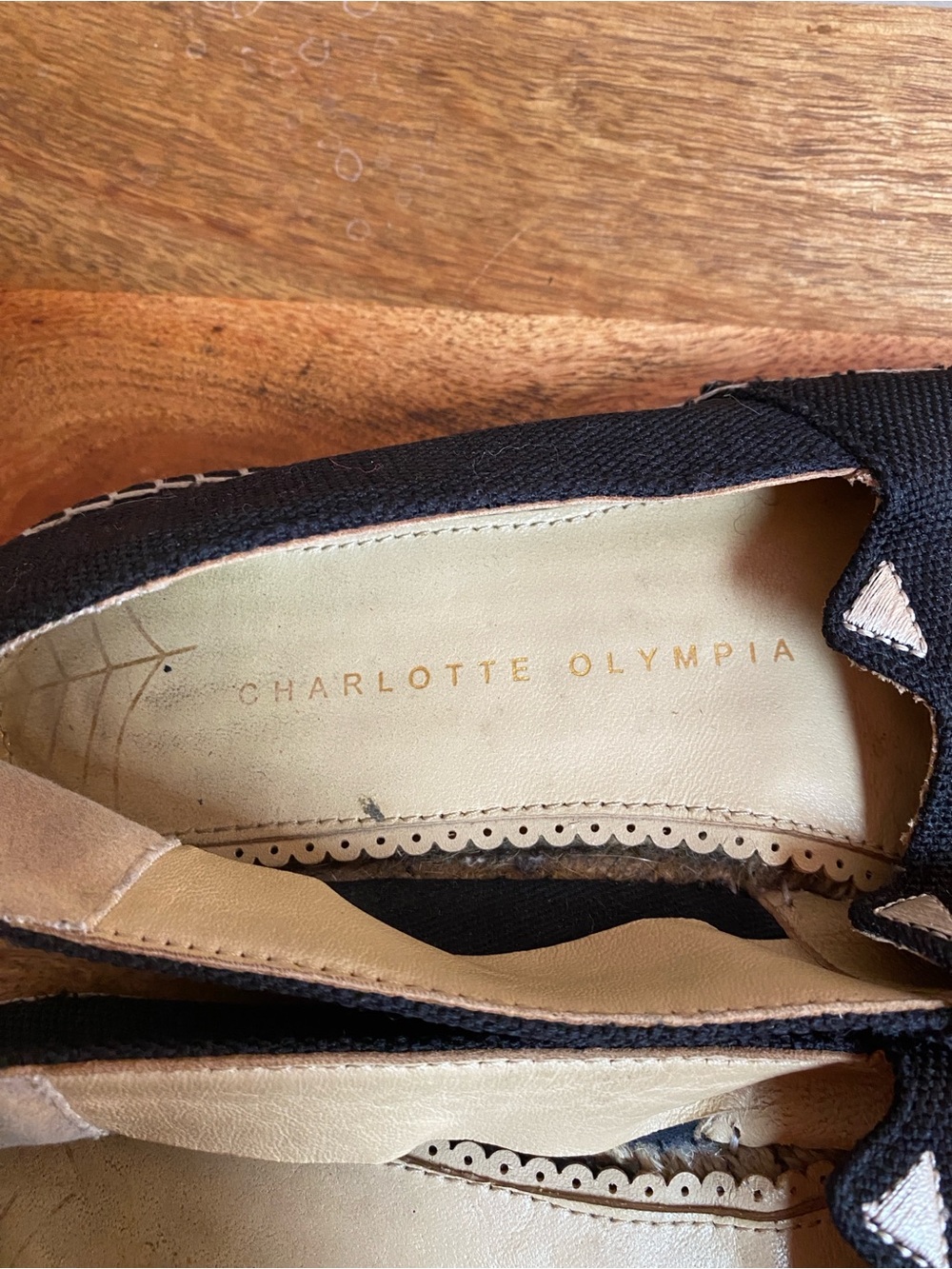 Charlotte Olympia Black Kitty Cat Face Flats Espadrilles Shoes Canvas - Picture 11 of 13